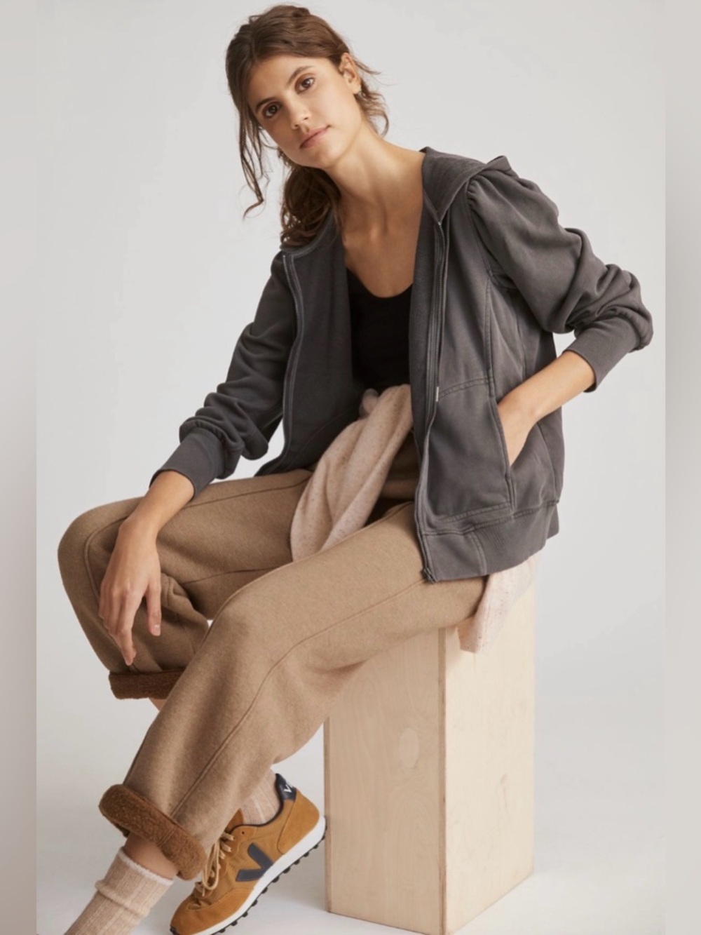 Daily Practice | Anthropologie grey zip up hooded jacket